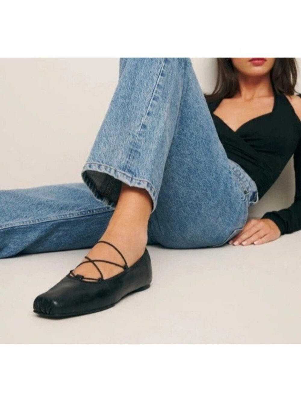 Reformation x NYC Ballet Black Leather Ballet Flats Square Toe Slip On Shoes 11